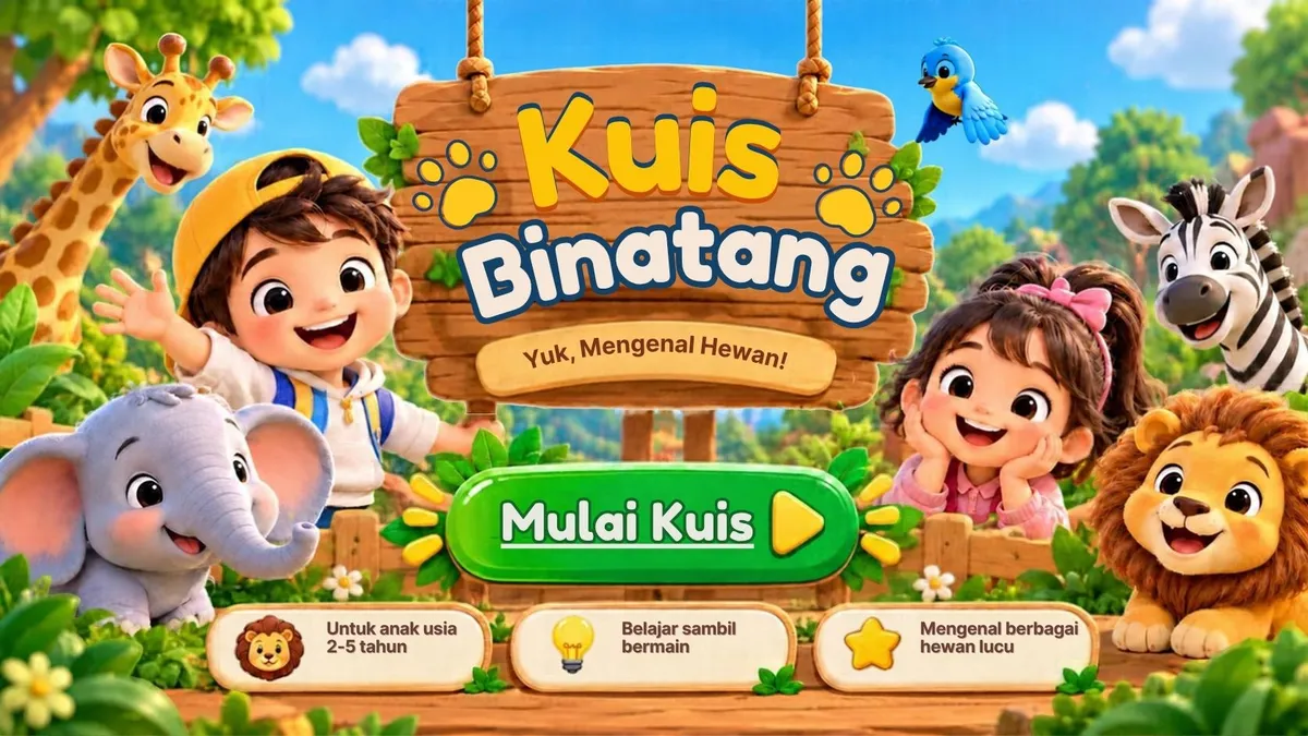 Tampilan game Kuis Binatang untuk anak usia 2 sampai 5 tahun