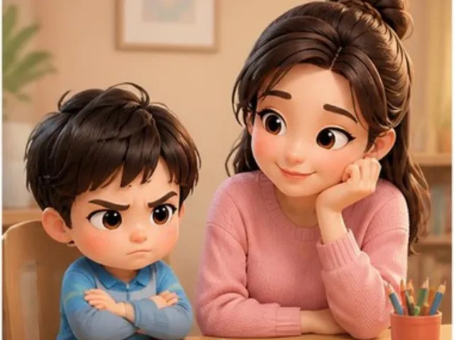 Si kecil cemberut saat diajak belajar
